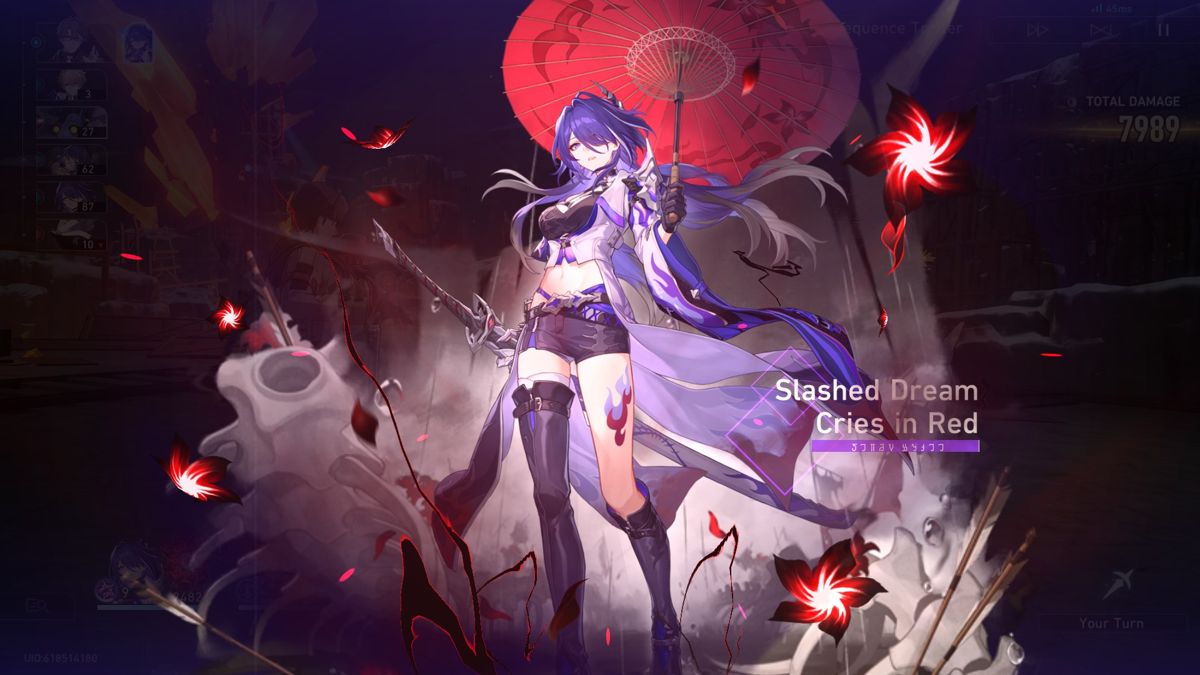 Honkai: Star Rail (Windows) screenshot: Activating an ultimate ability flashes a character's splash art for a second