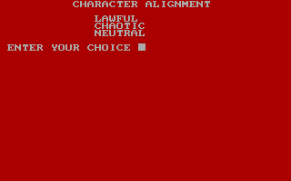 Dungeon Quest (DOS) screenshot: Choose an alignment. Not sure if that has any game play relevance though.