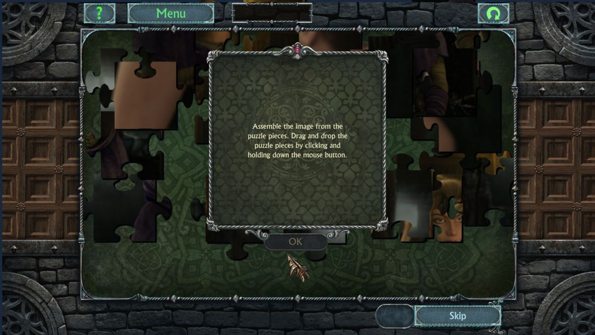 A Plot Story (Windows) screenshot: The game starts with a jigsaw puzzle. All puzzles in the game are clearly explained with a panel like this