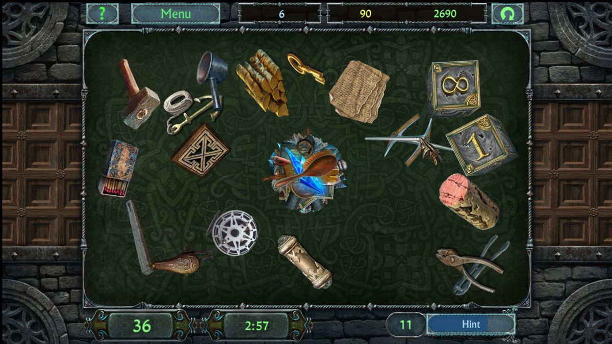 A Plot Story (Windows) screenshot: In this puzzle the player has to unpack items from the central stack and match pairs as they occur