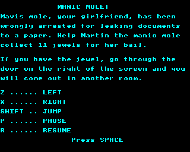 Manic Mole! (Electron) screenshot: Title Screen