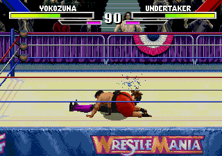 WWF WrestleMania (SEGA 32X) screenshot: Underneath Yokozuna is not where you want to be.