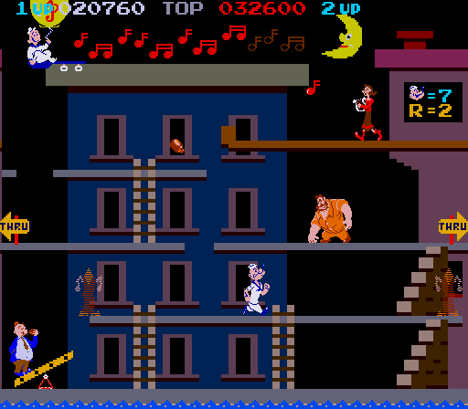 Popeye (Arcade) screenshot: Stage 2