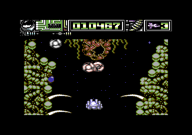 Dominator (Commodore 64) screenshot: stage 1 boss