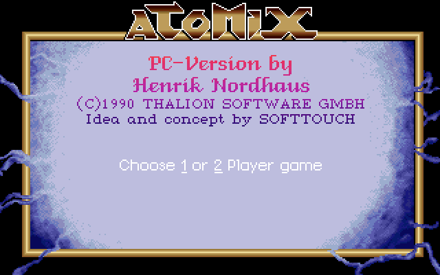 Atomix (DOS) screenshot: main menu
