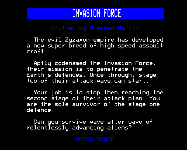 Invasion Force (Electron) screenshot: Introduction