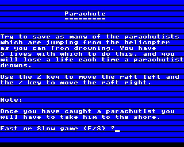 Parachute (Electron) screenshot: Instructions
