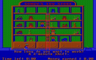 Donald Duck's Playground (PC Booter) screenshot: Ready to work at the toy store? (CGA with RGB monitor)