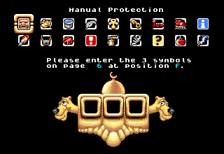 Arabian Nights (Amiga) screenshot: Manual protection screen