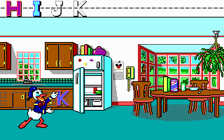 Donald's Alphabet Chase (DOS) screenshot: Caught the K! (EGA)