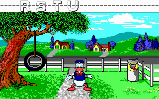 Donald's Alphabet Chase (DOS) screenshot: Hmm, now where can the Q be? (EGA)