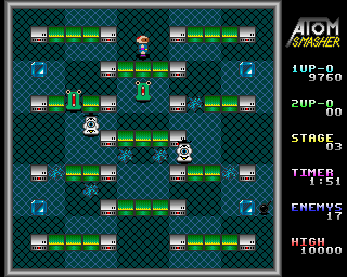 Atom Smasher (Amiga) screenshot: Try to smash the bad guys with blocks...