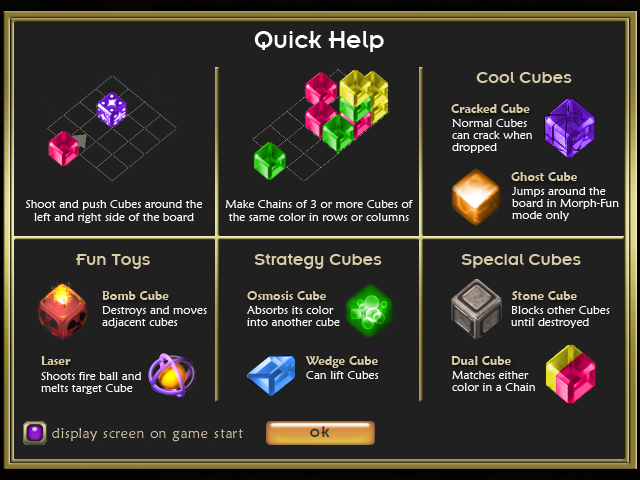 Cubis 2 (Windows) screenshot: Quick help