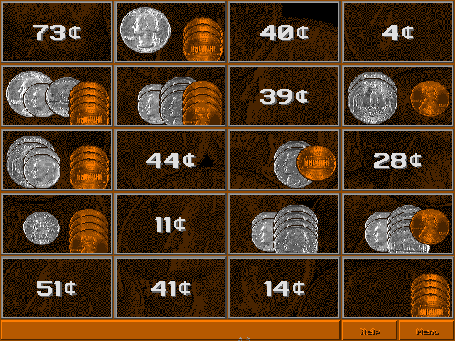 Animated Money (DOS) screenshot: Coin Amounts (unregistered shareware version)