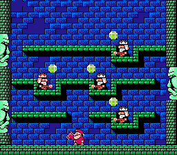 Don Doko Don (NES) screenshot: Evil wizards throw gems at you