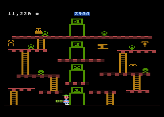Miner 2049er (Atari 8-bit) screenshot: Third screen w/ elevators