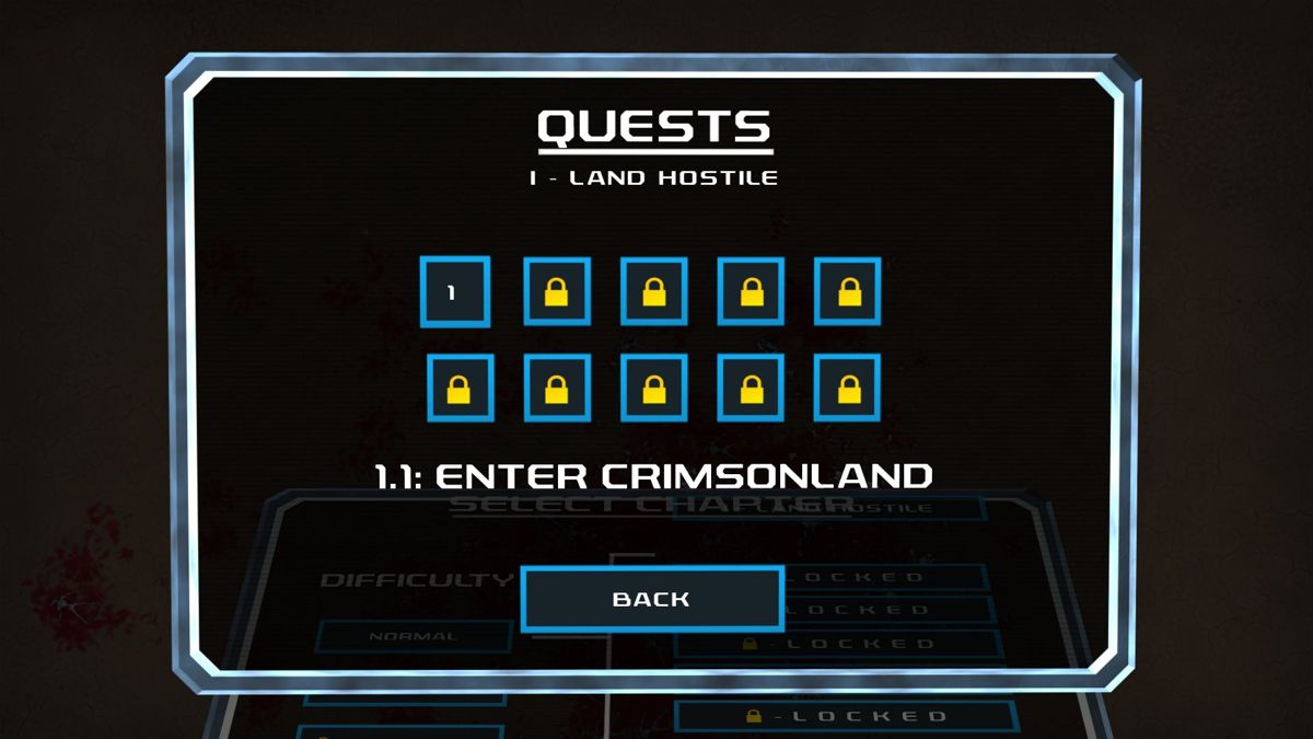 Crimsonland (Windows) screenshot: The start of a game<br>There are six quests and each quest has ten levels