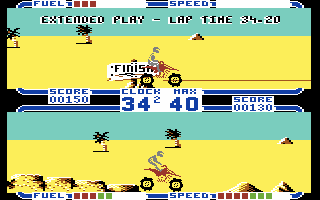 ATV Simulator (Commodore 64) screenshot: Player one has completed the course