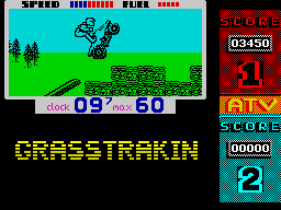 ATV Simulator (ZX Spectrum) screenshot: Jumping over some stone wall