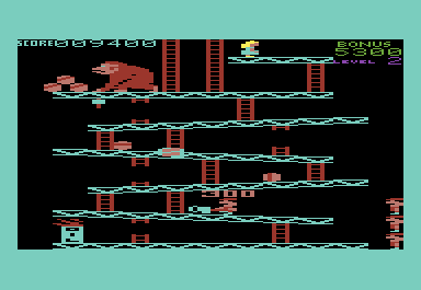 Donkey Kong (VIC-20) screenshot: Using the hammer to smash barrels