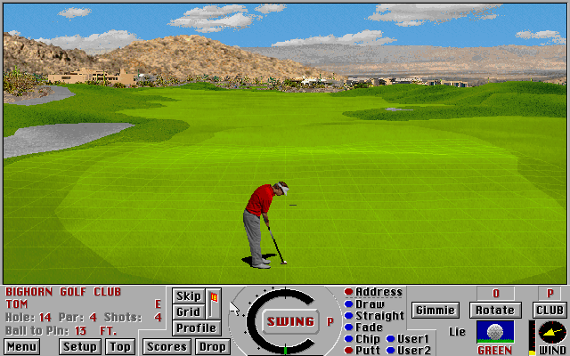 Links: Championship Course - Bighorn (DOS) screenshot: on the green, hole 14 - Links 386 SVGA