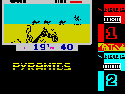 ATV Simulator (ZX Spectrum) screenshot: Nice view with distant camels