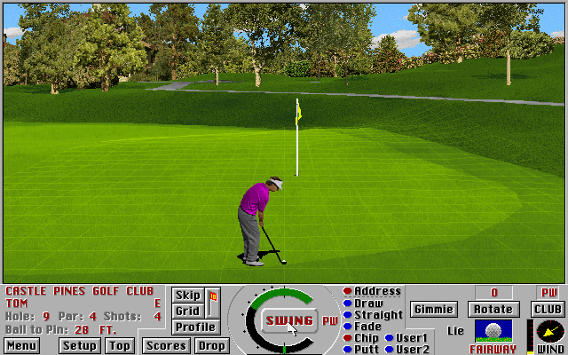 Links: Championship Course - Castle Pines Golf Club (DOS) screenshot: on the green, hole 9 - Links 386 SVGA