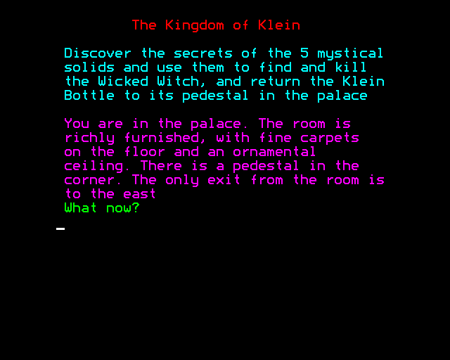 The Kingdom of Klein (BBC Micro) screenshot: Starting the Adventure