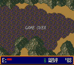 Xak: The Art of Visual Stage (SNES) screenshot: Killed by stepping into a poisonous swamp