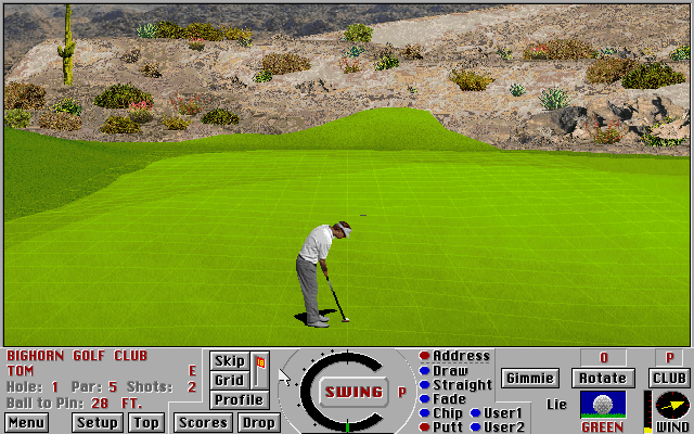 Links: Championship Course - Bighorn (DOS) screenshot: on the green, hole 1 - Links 386 SVGA