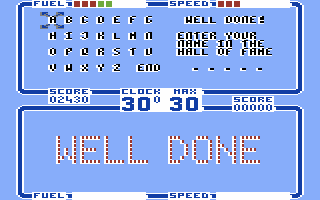 ATV Simulator (Commodore 64) screenshot: Well done, enter your name in the high scores