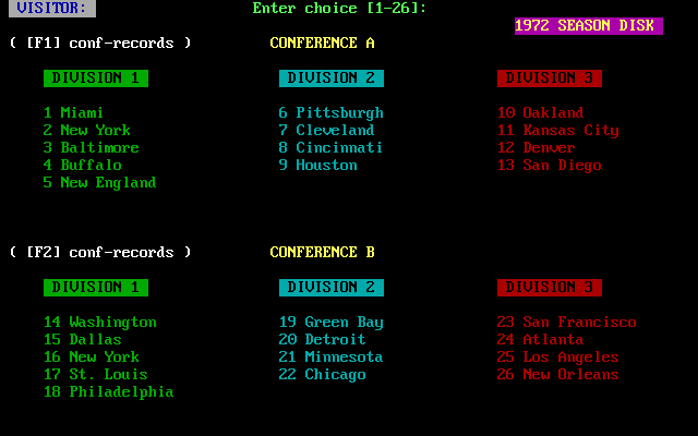 Screenshot of APBA Pro League Football (DOS, 1989) - MobyGames