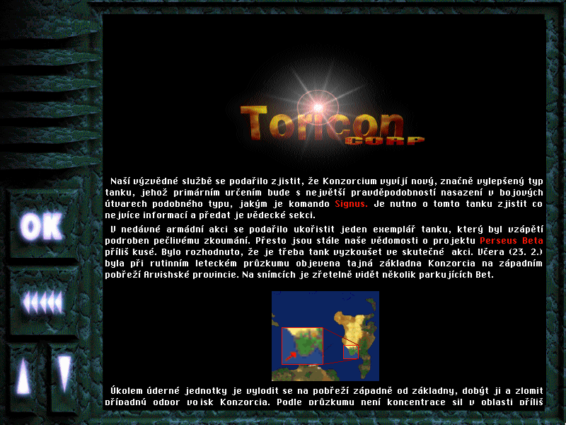 Signus: The Artefact Wars (Windows) screenshot: Description of the 1st mission