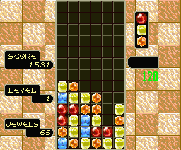 Columns (MSX) screenshot: Do here the same with the orange colored stone. Arrange the orange stone in such a way that it is in the middle.