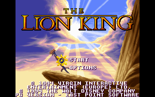 The Lion King (DOS) screenshot: Main Menu