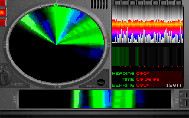 SSN-21 Seawolf (DOS) screenshot: Sonar waterfall display