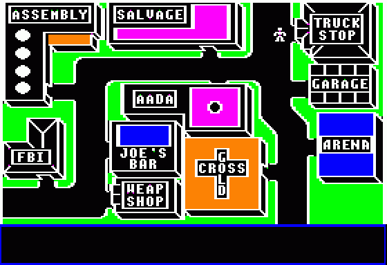 AutoDuel (Apple II) screenshot: You start off on foot...