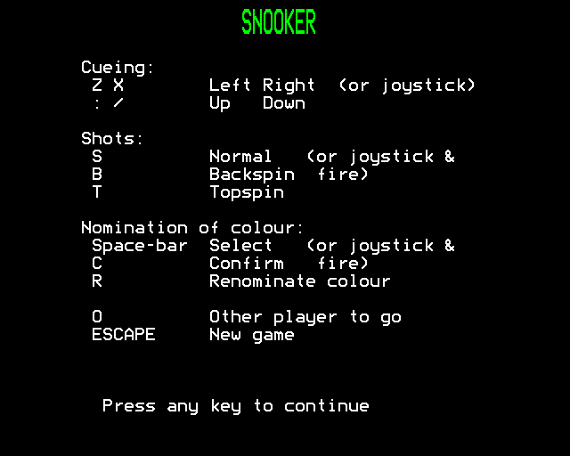 Snooker (Electron) screenshot: Commands