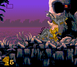 The Lion King (SNES) screenshot: Fighting two hyenas at once
