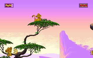 The Lion King (DOS) screenshot: Use the trees to reach the top.