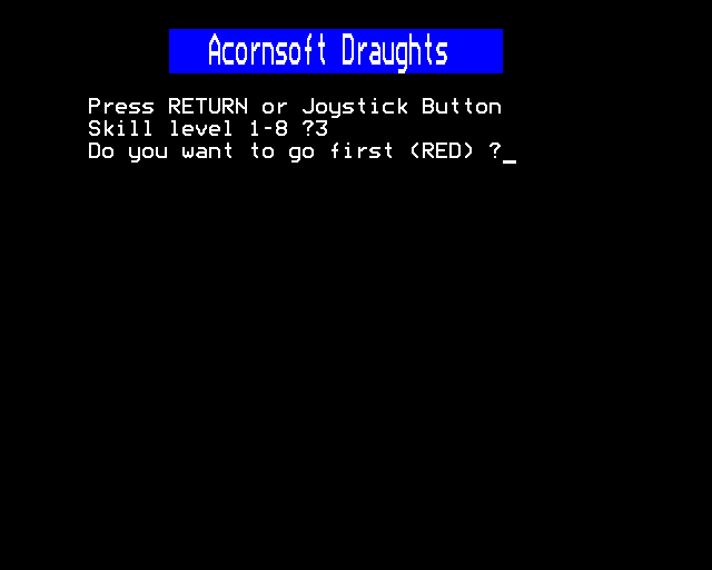 Draughts & Reversi (BBC Micro) screenshot: Draughts: Game Setup