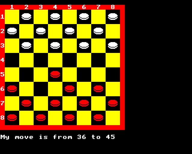 Draughts & Reversi (BBC Micro) screenshot: Draughts: Computer Makes Move