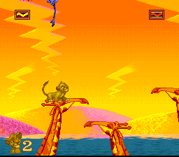The Lion King (SNES) screenshot: Jumping on giraffas