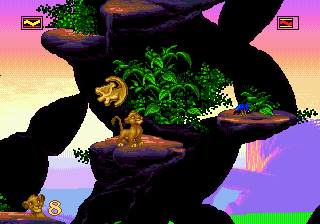 The Lion King (Genesis) screenshot: Touch the hanging lion icon and you'll restart from this place if you die