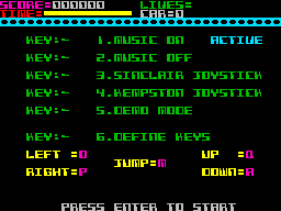 Automania (ZX Spectrum) screenshot: Control menu