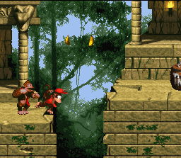 Donkey Kong Country (SNES) screenshot: A leap of faith... or DEATH?