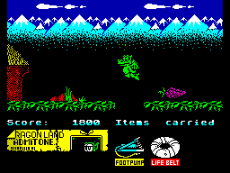 Little Puff in Dragonland (ZX Spectrum) screenshot: During big jump over dangerous hole