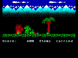 Little Puff in Dragonland (ZX Spectrum) screenshot: Destroying tree stump with fire breath