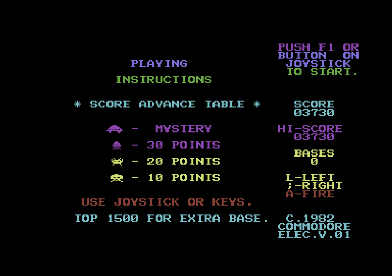 Avenger (Commodore 64) screenshot: Instructions
