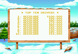 Combat Cars (Genesis) screenshot: Top scores